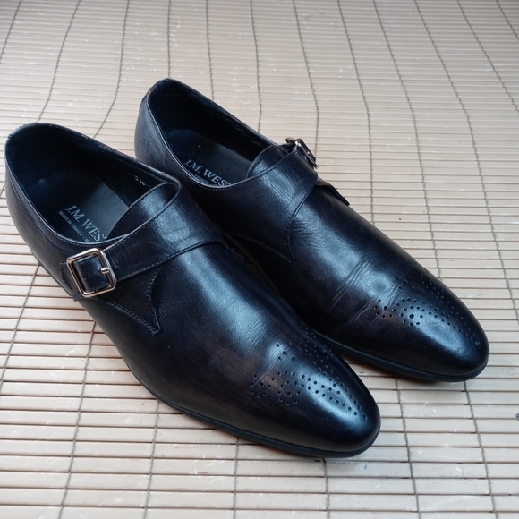J.M. Weston Men\'s Brogue Monk strap black leather Shoes EU 42. US 9M. Made in Fr main image 5